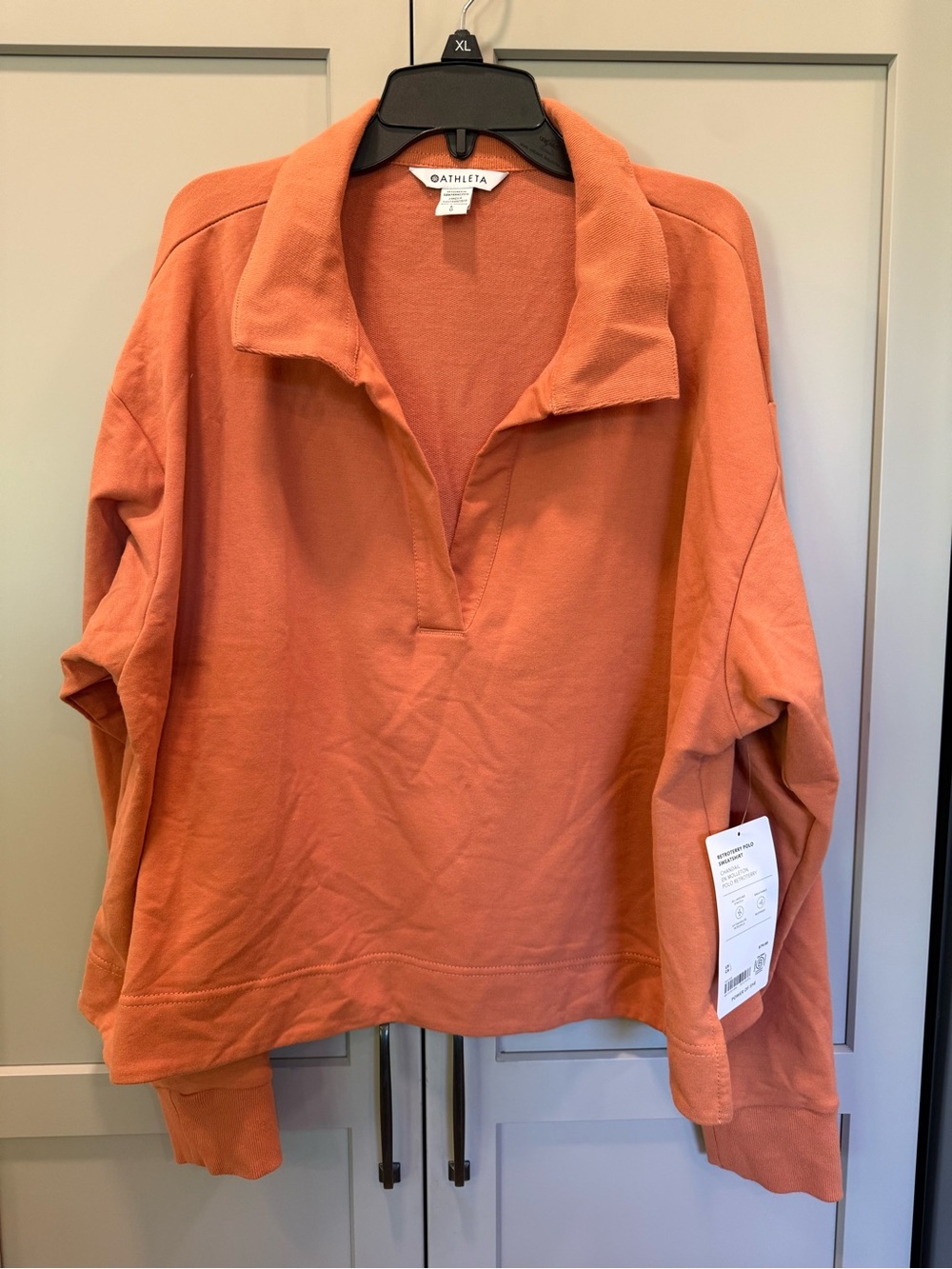 Athleta Open-Collar Pullover Sweatshirt in Rust